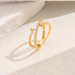 Letter A Классические латунные кольца с микропаве из прозрачных кубических цирконий, кольца крест-накрест для женщин, буквы, золотые, буква a, размер США 6 (16.5 мм)