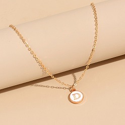 Letter D Сплав белого эмалевого диска с инициалами подвески ожерелья для женщин, золотые, Буква D, 17.72 дюйм (45 см)