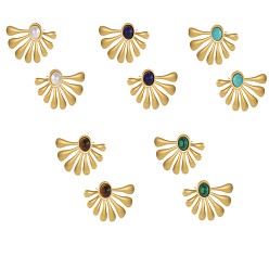 Смешанные камни Серьги-гвоздики в форме веера из натуральных и синтетических камней, ионное покрытие (ip), реальный 18 k позолоченный, 19x30 мм