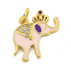 Лавандовый румянец Латунные микропаве прозрачные подвески с фианитом, с эмалью, без кадмия, без никеля и без свинца, реальный 18 k позолоченный, слон, лавандовый румянец, 15x17x2 мм, отверстие : 3 мм
