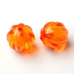 Orange Red Autumn Theme Transparent Acrylic Beads, Bead in Bead, Round, Pumpkin, Orange Red, 22mm, Hole: 3mm, about 140pcs/500g
