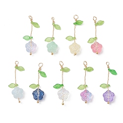 Золотой 9 шт. Прозрачные стеклянные подвески, цветок, с акриловой и медной проволокой, золотые, 44x18x8 мм, отверстие : 4 мм