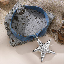 Звезда Женские чокеры из джинсовой ткани с подвеской из сплава, античное серебро, стальной синий, звезда, 12.99 дюйм (33 см)