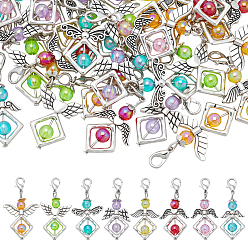 (52) Непрозрачная лаванда 32 шт 8 цвета ангел акрил и сплав подвесные украшения, Сплав с застежками когтя омара, разноцветные, 42 мм, 4 шт / цвет