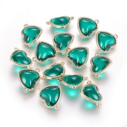 чирок Соединители стеклянные ссылки, с элементами из экологически чистого сплава, сердце, золотой свет, зелено-синие, 14x18.5x7 мм, отверстие : 1.2 мм