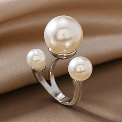 Белый Регулируемые манжеты из сплава с искусственным жемчугом для женщин, платина, белые, внутренний диаметр: 18 мм