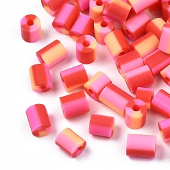 Light Salmon Handmade Polymer Clay Beads,  3 Tone, Column, Light Salmon, 5x2.5~6.5mm, Hole: 1.8mm
