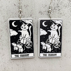 Черный Акриловые серьги-подвески с мультяшной тематикой, прямоугольник с рисунком в форме кошки, платина, чёрные, 62 мм