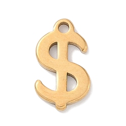 Золотой 304 прелести нержавеющей стали, лазерная резка, оберег знак доллара, золотые, 10.5x6x1 мм, отверстие : 1 мм