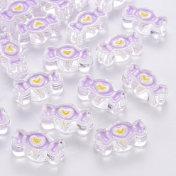 Lilac Transparent Acrylic Beads, with Enamel, Candy, Lilac, 13.5x26.5x9.5mm, Hole: 3mm
