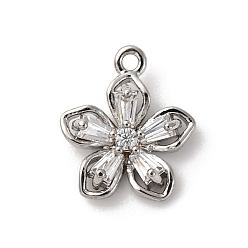 Платина Латунные микро проложить кубического циркония прелести, без кадмия, без никеля и без свинца, цветок, платина, 10x9x3 мм, отверстие : 0.9 мм