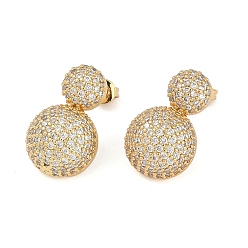 Настоящее золото 18K Плоские круглые прозрачные кубические циркониевые серьги-гвоздики, серьги из латуни для женщин, без кадмия и без свинца, долговечный, реальный 18 k позолоченный, 20.5x13 мм