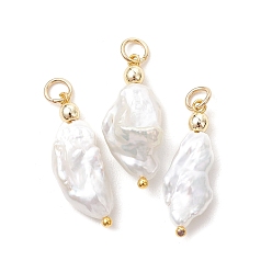 Настоящее золото 18K Подвески из натурального барочного жемчуга кеши, Подвески с самородками и фурнитурой из нержавеющей стали., белые, реальный 304 k позолоченный, 18 мм, Перейти кольцо: 23.5~24.5x8.5~10x4.5~8.5 мм, внутренний диаметр: 5x0.8 мм