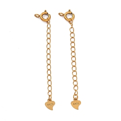 Antique Golden 925 Sterling Silver Chain Extenders, with Spring Ring Clasps & Charms, Heart, Antique Golden, 59x5.8mm, Hole: 1.6mm