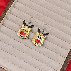 Олень Рождественские акриловые серьги-подвески, платина, олень, 55x25 мм