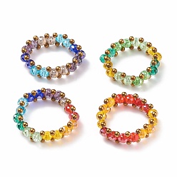 Mixed Color Glass Braided Bead Finger Ring for Women, Mixed Color, US Size 7 3/4(17.9mm)