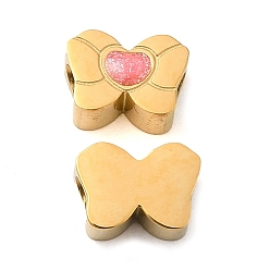 Echt 18 k vergoldet 304 Edelstahlkugeln, mit Emaille, Schleife, echt 18 k vergoldet, 5.5x7.5x3.5 mm, Bohrung: 1.9 mm