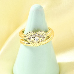 Настоящее золото 18K Манжеты из латуни с микро паве кубический цирконий для женщин, без кадмия и без свинца, сердце и глаз, реальный 18 k позолоченный, 10.5 мм