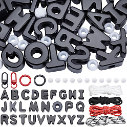 Mixed Color DIY Keychain Making Kits, including Letter Acrylic European Beads, Polyester & Spandex Cord Ropes and Alloy Clasps, Mixed Color, 25x4mm