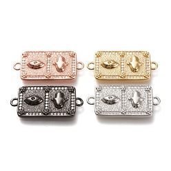 Mixed Color Brass Micro Pave Cubic Zirconia Links Connectors, Rectangle with Eye & Hamsa Hand, Clear, Mixed Color, 31.5x15x3mm, Hole: 2mm