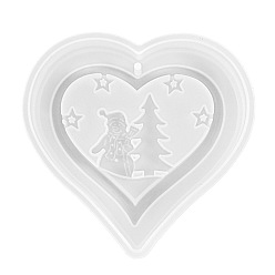 White DIY Heart with Christmas Tree & Santa Claus Pendant Silicone Molds, Resin Casting Molds, for UV Resin & Epoxy Resin Jewelry Making, White, 120x120x16mm