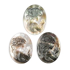 черная губная раковина Оболочки губ натуральный черный кабошоны, овал с камеями женщин, 40x30x2.5 мм