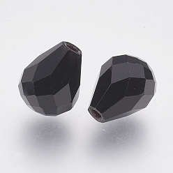Black Imitation Austrian Crystal Beads, Grade AAA, Faceted, Drop, Black, 8x10mm, Hole: 0.9~1mm