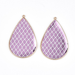 Plum PU Leather Big Pendants, with Golden Plated Alloy Findings, teardrop, with Rhombus Pattern, Plum, 58x37x3mm, Hole: 1.6mm