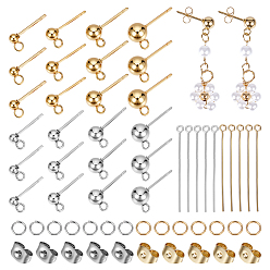 Золотой & Цвет Нержавеющей Стали Наборы для изготовления сережек-гвоздиков из нержавеющей стали своими руками 202, В комплект входят: 304 гайка и штифт с ушком из нержавеющей стали, а также открытые соединительные кольца., золотые и нержавеющая сталь цвет, 14 мм