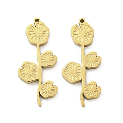 Real 18K Gold Plated Ion Plating(IP) 316L Surgical Stainless Steel Pendants, Laser Cut, Flower Charm, Real 18K Gold Plated, 25x10.5x1.5mm, Hole: 0.9mm