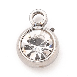 Кристалл 304 прелести нержавеющей стали, с акриловыми стразами, очарование камня, граненые, плоско-круглые, цвет нержавеющей стали, кристалл, 8.2x6x3.5 мм, отверстие : 1.2 мм