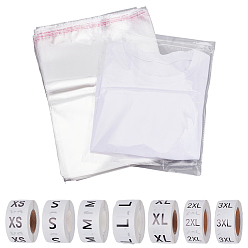 Прозрачный 210шт. прямоугольные целлофановые пакеты OPP с многоразовой застежкой, топ сумки печать, с 7 рулонами 7 видами самоклеящихся бумажных наклеек разных размеров, прозрачные, мешок: 35x25x0.005 см