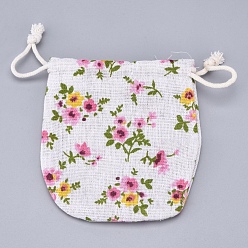 Цветок Мешковины мешковины подарочные мешки хранения, пакеты для упаковки конфет, на шнурке из полиэстера, цветочным узором, 11.5x11 см