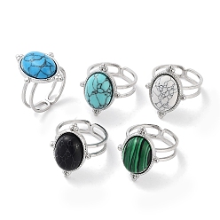Смешанные камни 304 кольцо из нержавеющей стали, регулируемые кольца из смешанного синтетического камня, овальные, 15.5x21.5 мм, внутренний диаметр: регулируемый