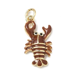 Кокосово-Коричневый Латунные микро проложить кубического циркония подвески, с эмалью, долговечный, стойки покрытие, без свинца и без кадмия, омары-талисманы, реальный 18 k позолоченный, кокосового коричневый, 21x10.5x3.5 мм, отверстие : 3 мм