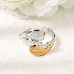 Golden & Stainless Steel Color Irregular 304 Stainless Steel Cuff Open Rings for Women, Golden & Stainless Steel Color, 16.5mm, Inner Diameter: 18mm