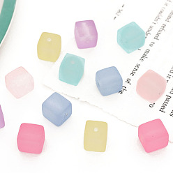 Mixed Color Rubberized Style Transparent Acrylic Beads, Cube, Mixed Color, 10.4x13x12.9mm, Hole: 2.1mm