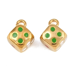 Real 18K Gold Plated 304 Stainless Steel Enamel Pendants, Dice Charms, Ion Plating(IP), Real 18K Gold Plated, 13.5x9.5x3mm, Hole: 2mm