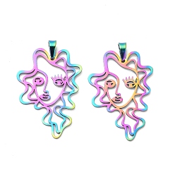 Rainbow Color 304 подвески из нержавеющей стали, абстрактное женское лицо, Радуга цветов, 35x24x1 мм, отверстие : 5 мм
