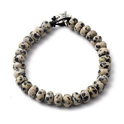 Dalmatiner Jaspis Natürliche dalmatinische Jaspis Perlen Armbänder, mit Rindslederband, 201 Runde Perlen aus Edelstahl und Perlen aus Seesternlegierung, 7-3/4 Zoll (19.6 cm)