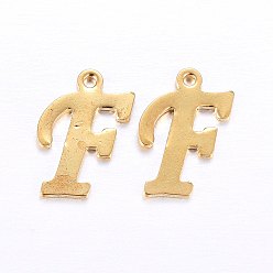 Letter F 201 подвески из нержавеющей стали, буквы, золотые, буква f, 14x9x1 мм, отверстие : 1 мм