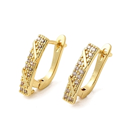 Золотой Застежка для сережек-колец из прямоугольной латуни с микропаве и прозрачными кубическими циркониями, долговечный, защёлка с петлёй, золотые, 19x4x12 мм, отверстие : 1.3 мм, штифты : 1.3 мм