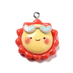 Солнце Подвески из смолы, с железной платиной петлей, солнце, 28x23.5x9.5 мм, отверстие : 2 мм