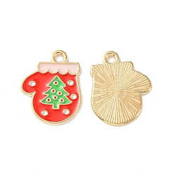 Зеленый Рождественские эмали сплава подвески, золотой свет, перчатки очарование, зелёные, 19x15x1 мм, отверстие : 1.8 мм