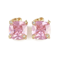 Pink Латунь прокладывает кубические циркониевые прелести, квадратный, стойки покрытие, без свинца и без кадмия, долговечный, реальный 18 k позолоченный, с целью перехода в кольце, розовые, 13x10x7 мм, отверстие : 3 мм