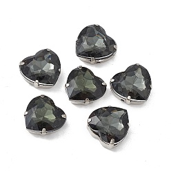Черный Сердце пришить стразами, граненый тайваньский акриловый горный хрусталь, звенья с несколькими отверстиями, с латунными зубцами в платиновых тонах, чёрные, 16x16x7 мм, отверстие : 1.2 мм