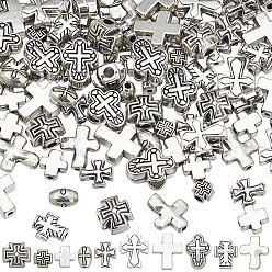 Античное Серебро 100 шт 10 стили бусины из сплава в тибетском стиле, крестик, античное серебро, 6~15x6~12x3~7.4 мм, отверстие : 1.5~2.7 мм, 10 шт / стиль