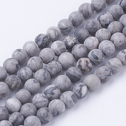 Map Stone Natural Map Stone/Picasso Stone/Picasso Jasper Bead Strands, Frosted, Round, 4~4.5mm, Hole: 1mm, about 85~90pcs/strand, 14.9 inch(38cm)
