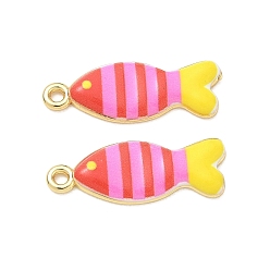 Yellow Printed Brass Pendants, Fish with Stripe Charms, Rack Plating, Long-Lasting Plated, Lead Free & Cadmium Free, Real 18K Gold Plate, Yellow, 26.5x10x2.5mm, Hole: 2mm