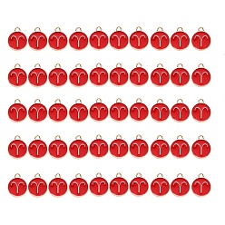 Aries Alloy Enamel Pendants, Flat Round with Constellation, Light Gold, Red, Aries, 15x12x2mm, Hole: 1.5mm, 50pcs/Box